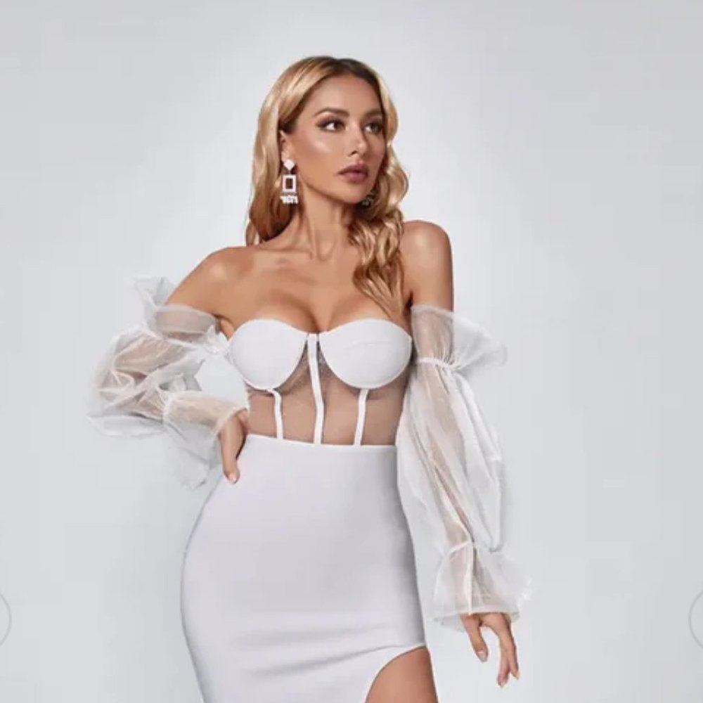 Catchall Blakely White mesh strapless bodycon dress
